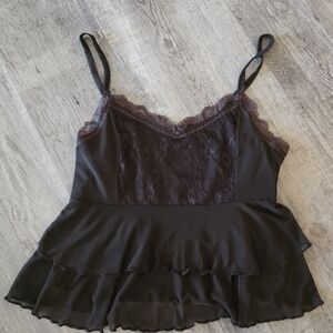 Brown Lace Trim Camisole Top